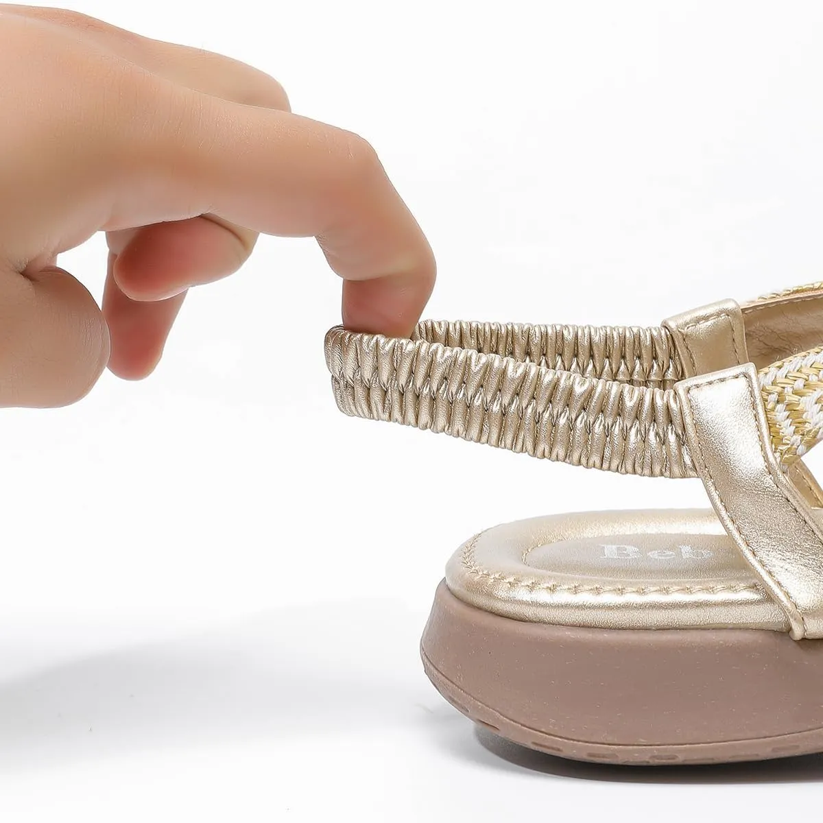 Women Flat Sandals wide-fit Arch Support Boho Braided Sandals Comfort Walking Beach Ankle Elastic Summer Shoes