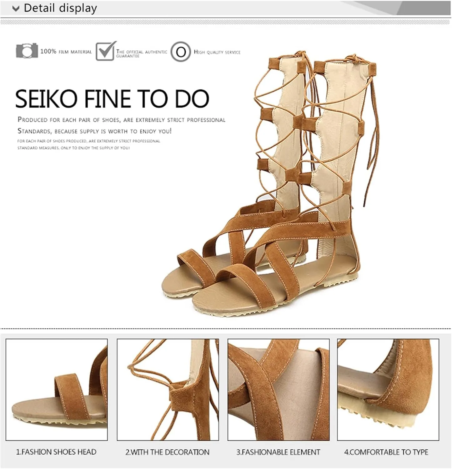 Women Gladiator Knee High Flat Strappy Sandal Lace Up Criss Cross Open Toe Roman Boots Shoe Summer Comfort Vacation Sandals