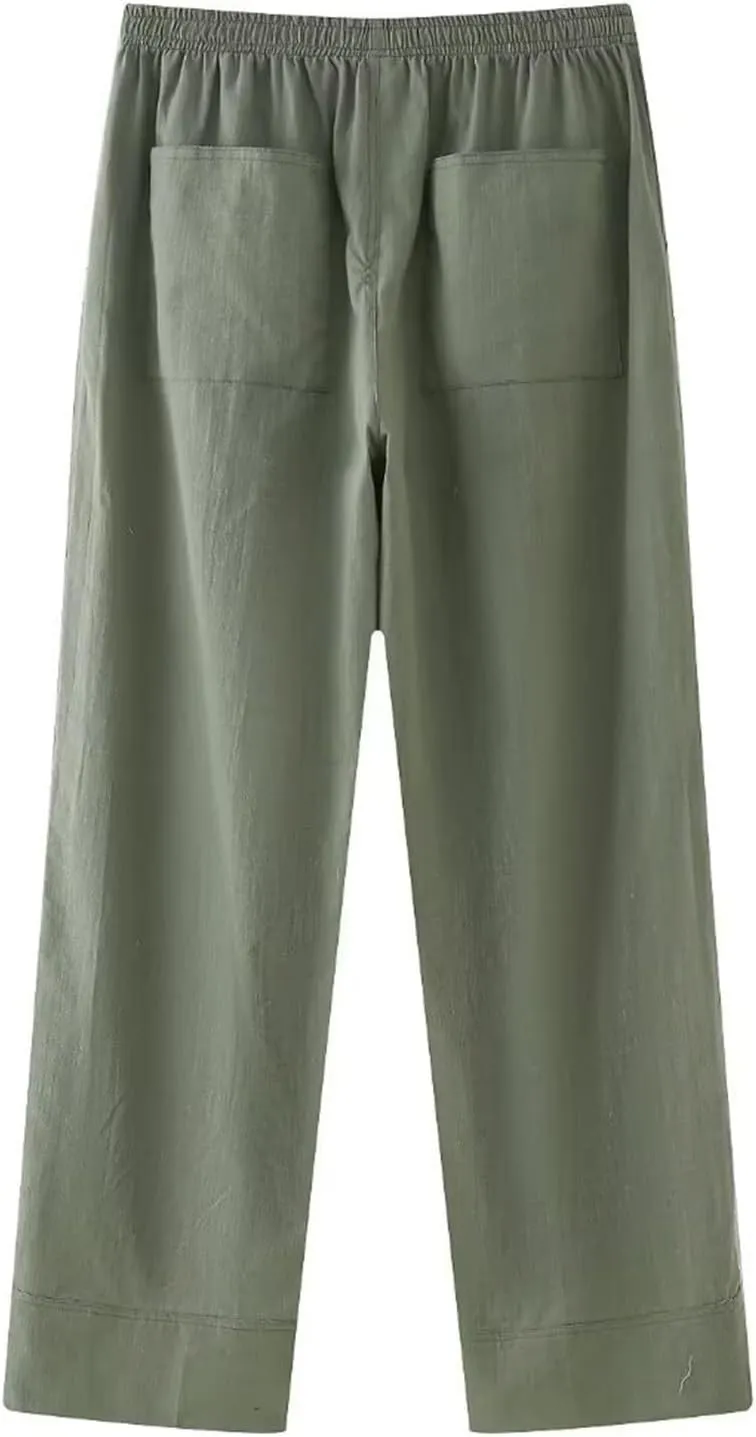Women Pants Straight Leg Pants for Women Trendy 2024 Elastic Waist Pleated Pants Daily Wear Baggy Loose Ankle Pants