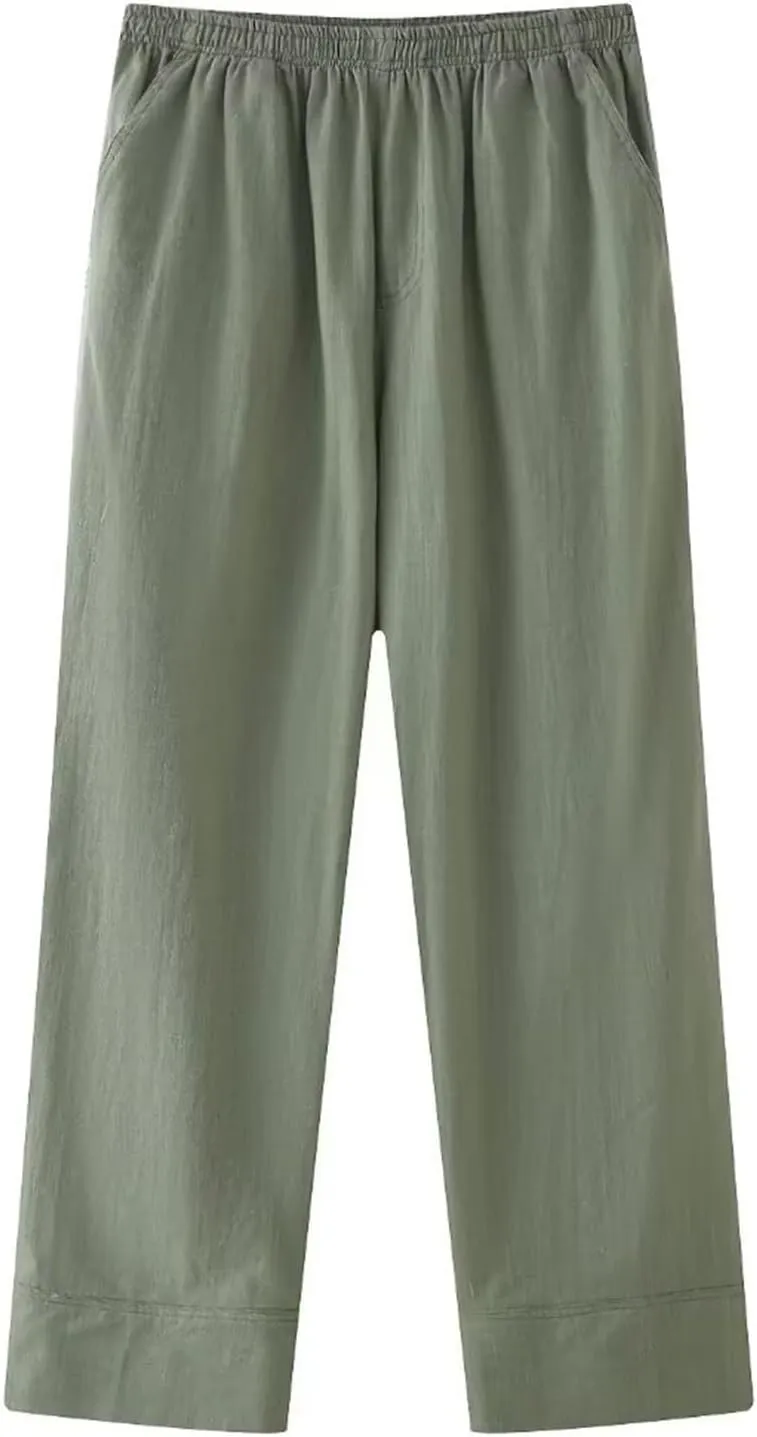 Women Pants Straight Leg Pants for Women Trendy 2024 Elastic Waist Pleated Pants Daily Wear Baggy Loose Ankle Pants
