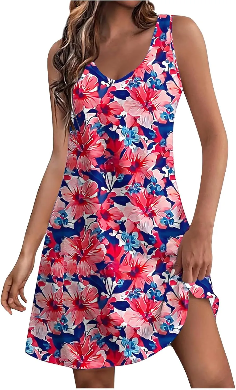 Women Sleeveless Summer Trendy Beach Dress Floral Graphic Print Sundress A Line Loose Casual Dress