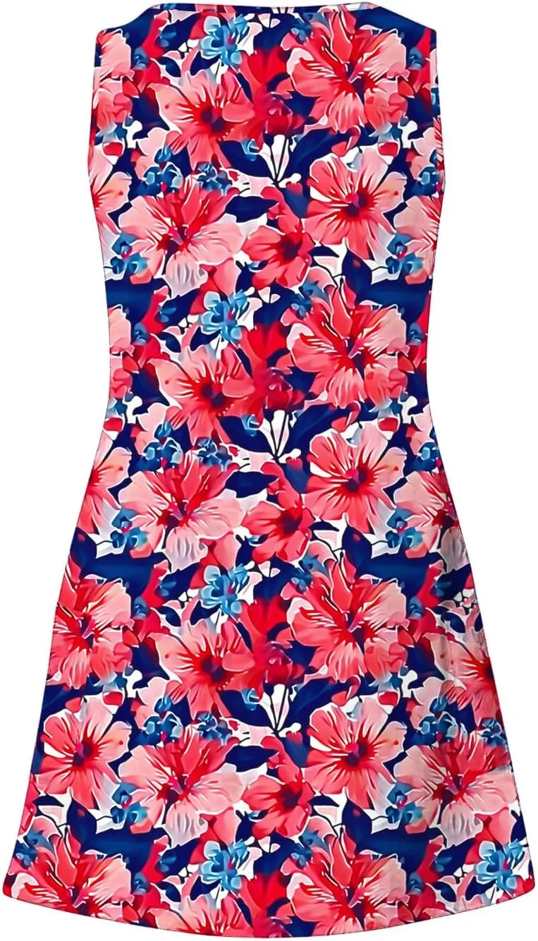 Women Sleeveless Summer Trendy Beach Dress Floral Graphic Print Sundress A Line Loose Casual Dress