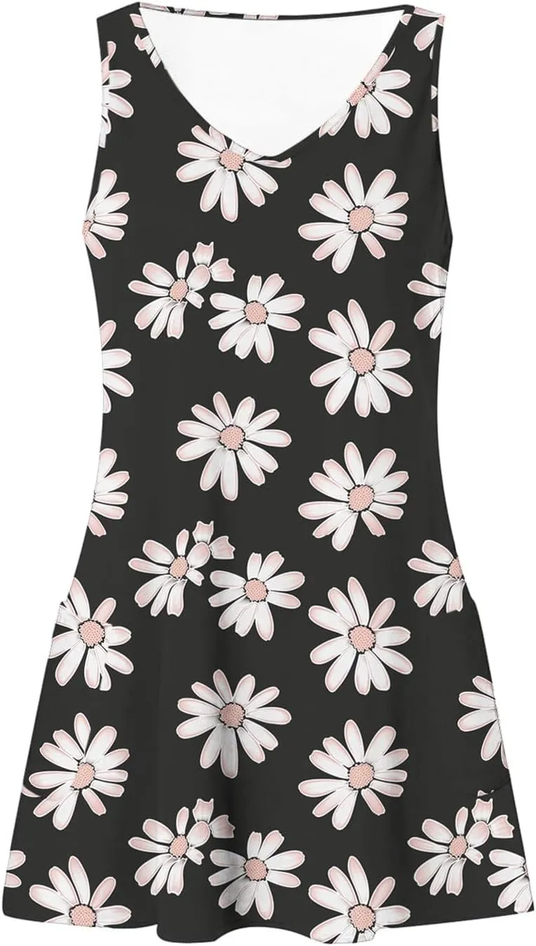 Women Sleeveless Summer Trendy Beach Dress Floral Graphic Print Sundress A Line Loose Casual Dress