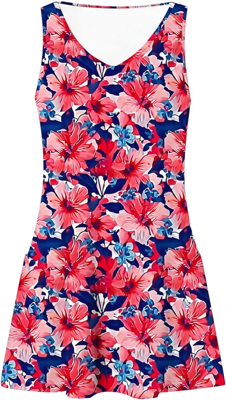 Women Sleeveless Summer Trendy Beach Dress Floral Graphic Print Sundress A Line Loose Casual Dress