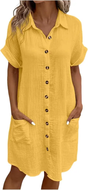 Women Summer Dresses 2025 Swiss Dot Bathing Suit Swimwear Button Down Beach Cotton Shirt Dress Cover up Resort Wear