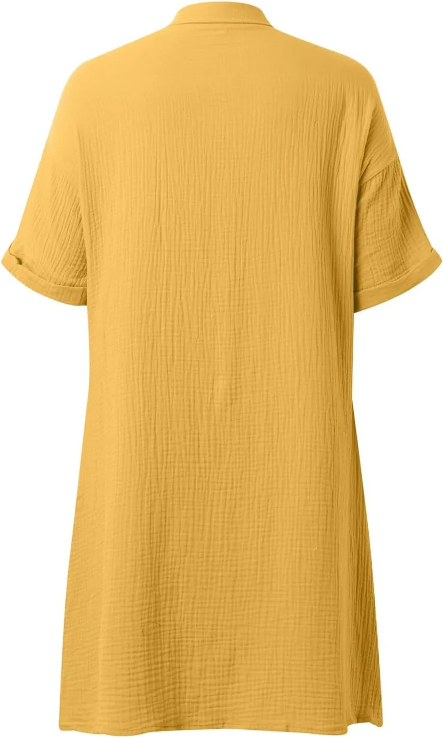 Women Summer Dresses 2025 Swiss Dot Bathing Suit Swimwear Button Down Beach Cotton Shirt Dress Cover up Resort Wear