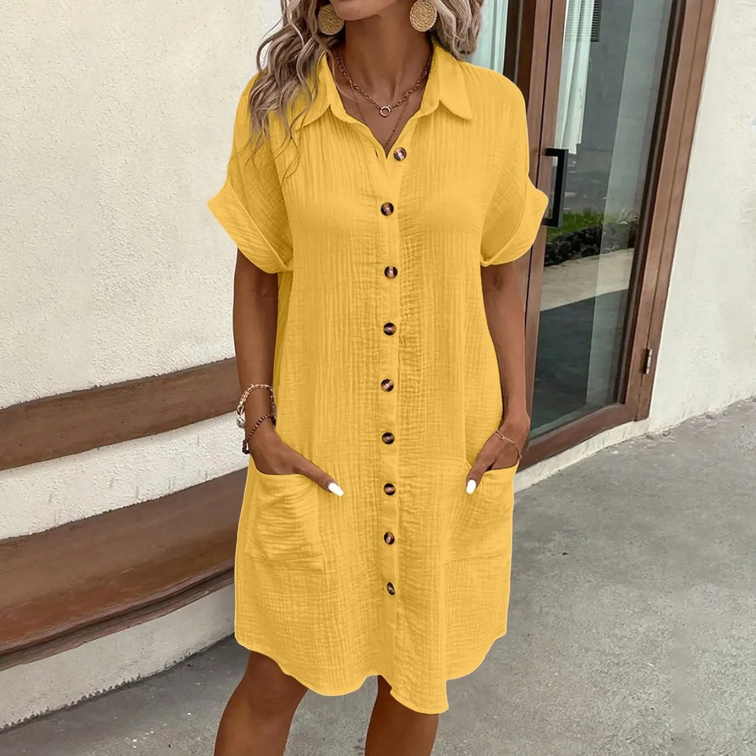 Women Summer Dresses 2025 Swiss Dot Bathing Suit Swimwear Button Down Beach Cotton Shirt Dress Cover up Resort Wear