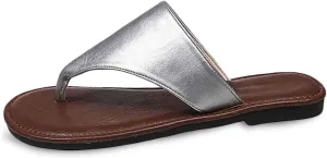 Women Summer Flat Slides T Strap Leather Thong Sandals Slip on Comfortable Summer Beach Vacation Footwear Slipper