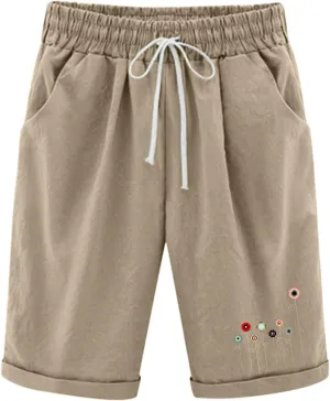 Women Summer Plus Size Casual Shorts Trendy Pleated Smocked Waist Roll-up Leg Trouser Jogger Running Lounge Sweatpant