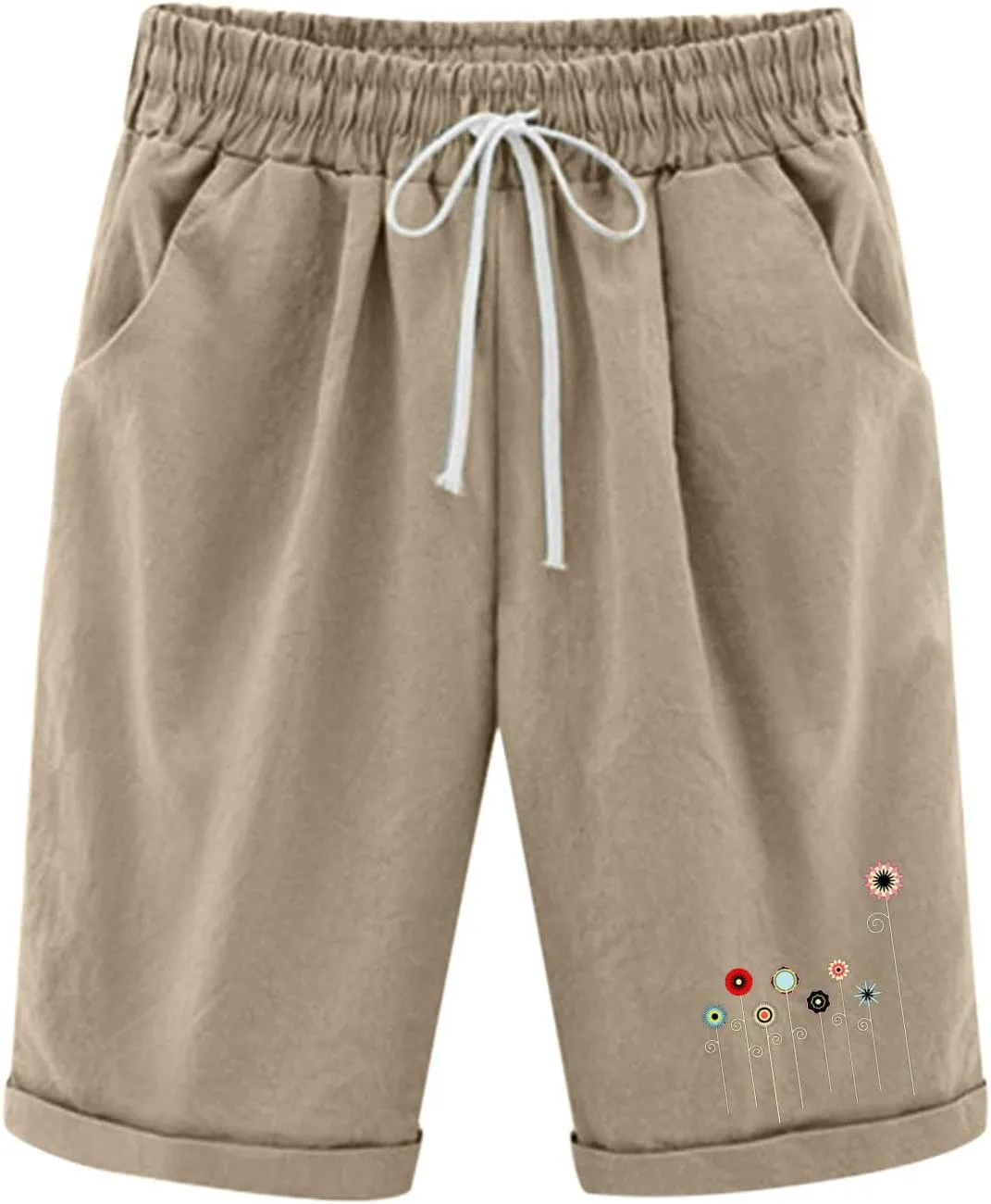 Women Summer Plus Size Casual Shorts Trendy Pleated Smocked Waist Roll-up Leg Trouser Jogger Running Lounge Sweatpant