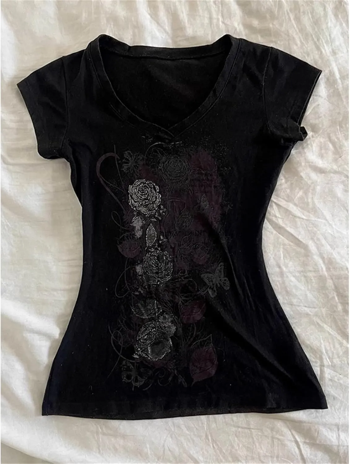 Women Y2k Fairy Grunge Graphic Print Baby Tees E-Girl Emo Tshirts 2000s Scene Cutecore Crop Tops Summer Clothes