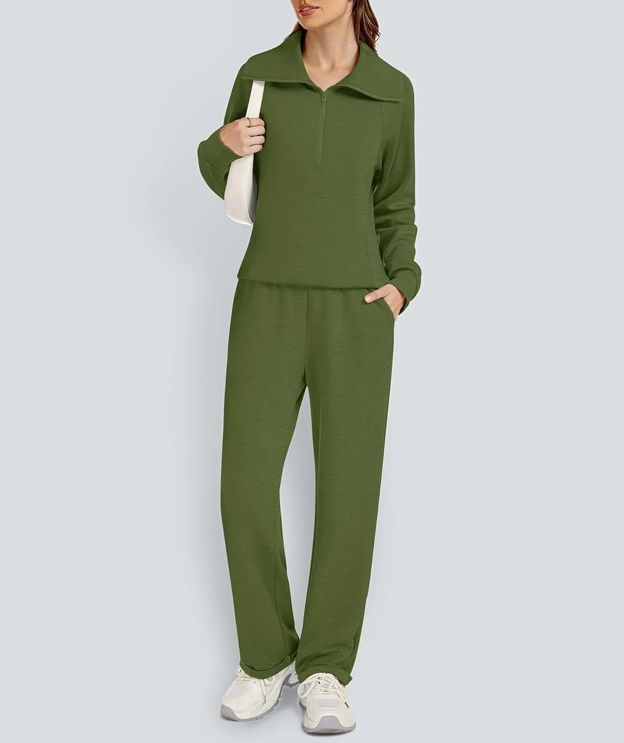 Women's 2 Piece Sets Sweatsuit Lapel Half Zip Sweatshirt Sweatpants Lounge Matching Sets Fall Outfits