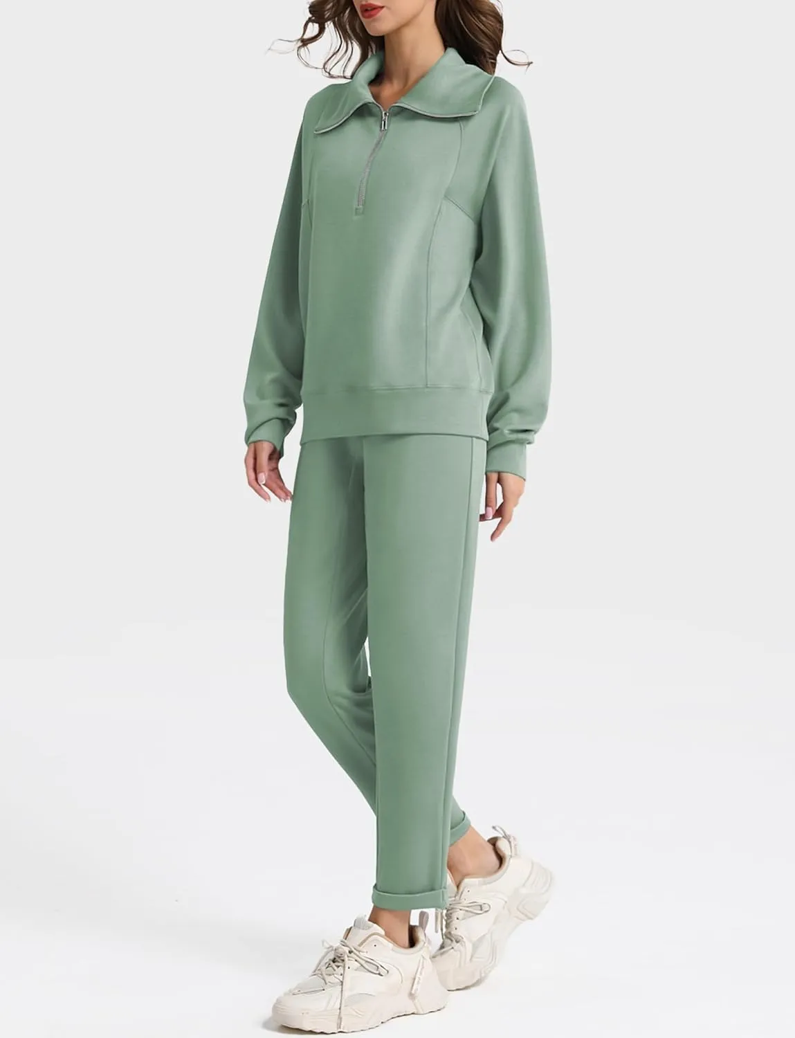 Women's 2 Piece Sets Sweatsuit Lapel Half Zip Sweatshirt Sweatpants Lounge Matching Sets Fall Outfits