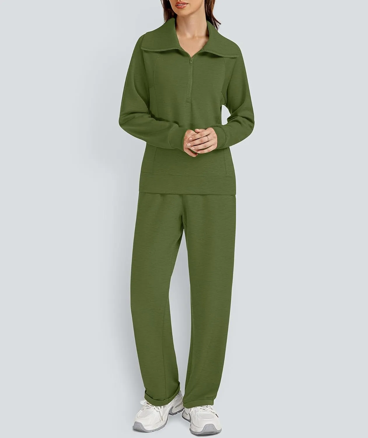 Women's 2 Piece Sets Sweatsuit Lapel Half Zip Sweatshirt Sweatpants Lounge Matching Sets Fall Outfits