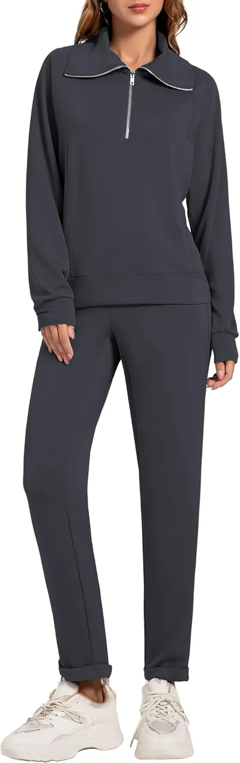 Women's 2 Piece Sets Sweatsuit Lapel Half Zip Sweatshirt Sweatpants Lounge Matching Sets Fall Outfits