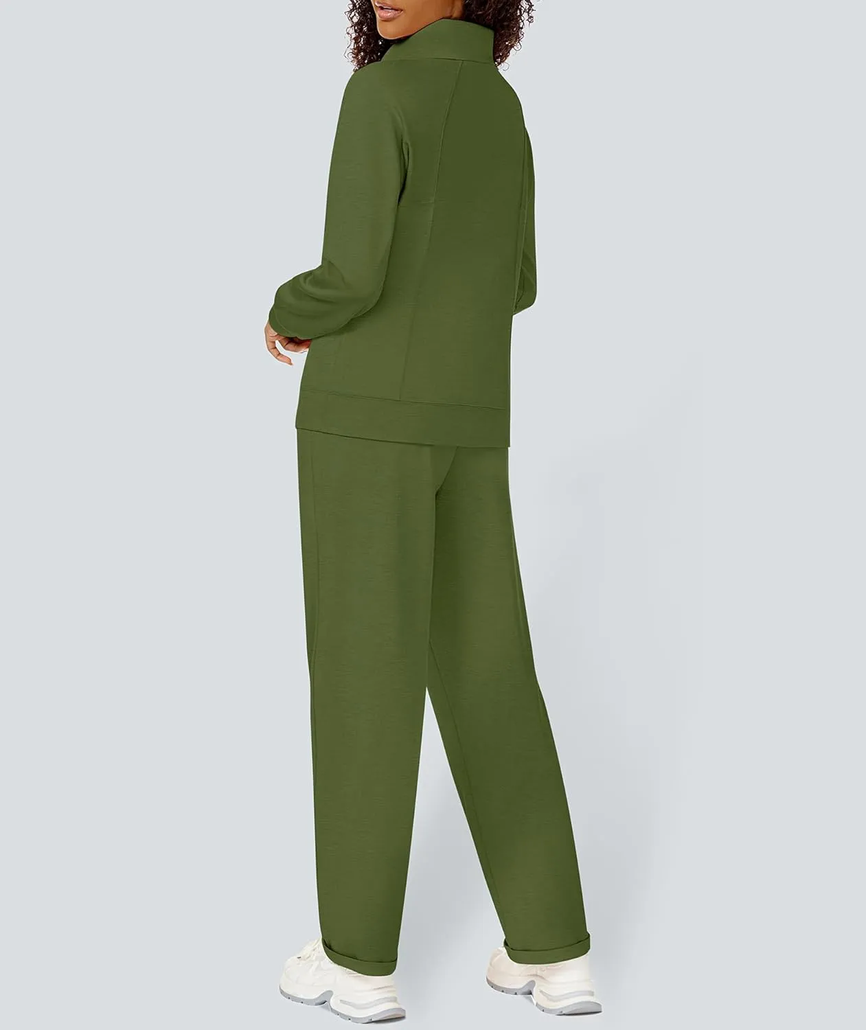 Women's 2 Piece Sets Sweatsuit Lapel Half Zip Sweatshirt Sweatpants Lounge Matching Sets Fall Outfits