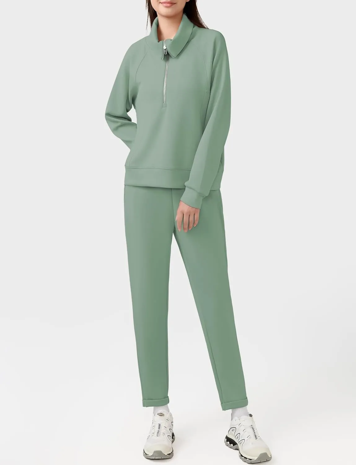 Women's 2 Piece Sets Sweatsuit Lapel Half Zip Sweatshirt Sweatpants Lounge Matching Sets Fall Outfits