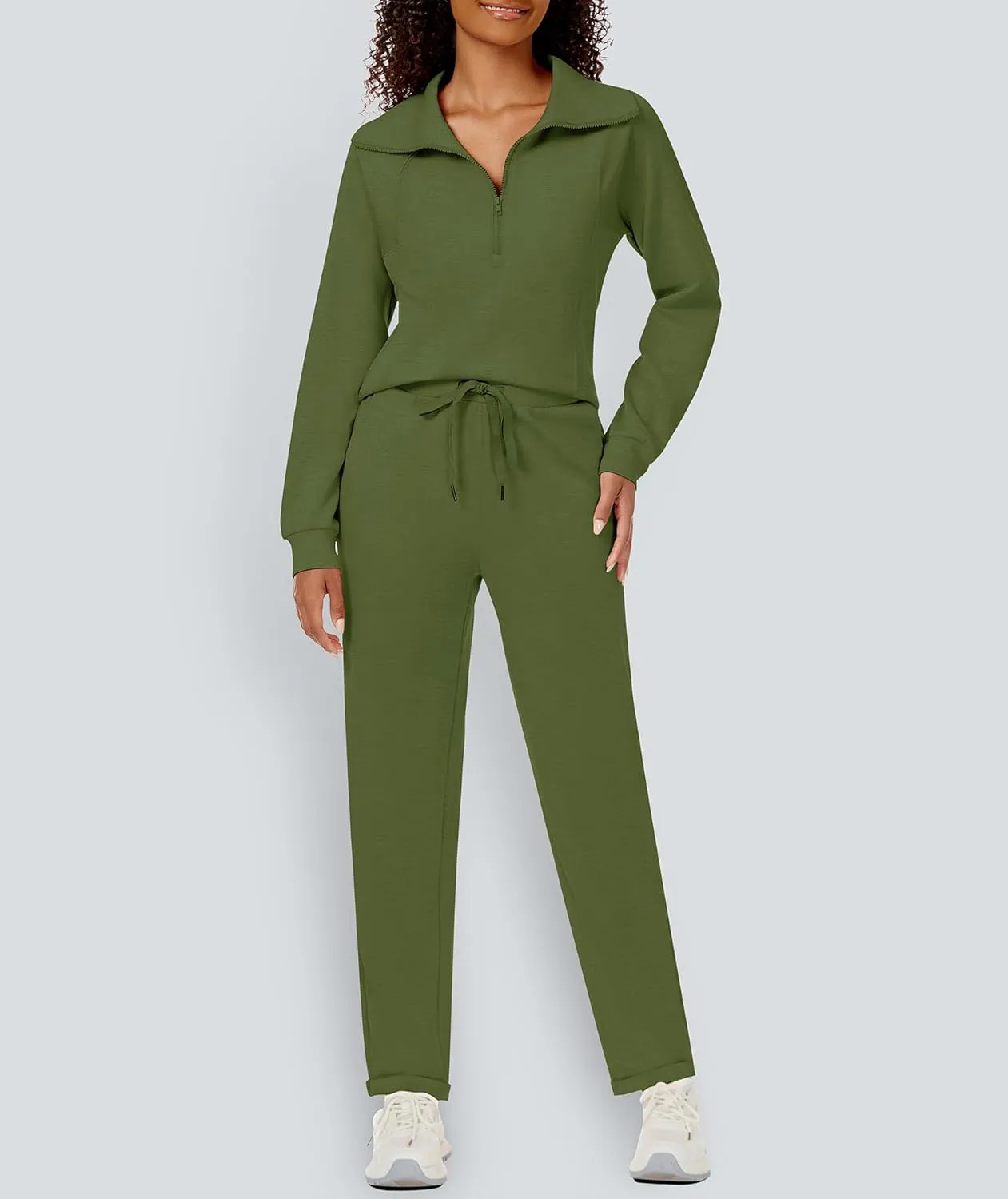 Women's 2 Piece Sets Sweatsuit Lapel Half Zip Sweatshirt Sweatpants Lounge Matching Sets Fall Outfits