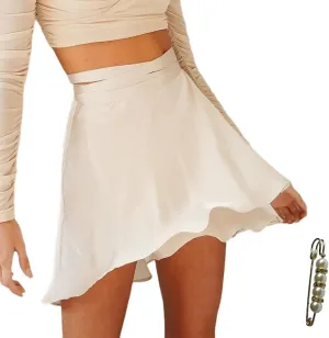 Women's Adjustable Wrap Around Tie Belt Skirt Silky Satin Mini Skirt Summer Skirts