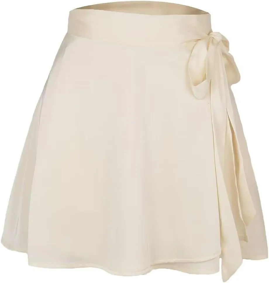 Women's Adjustable Wrap Around Tie Belt Skirt Silky Satin Mini Skirt Summer Skirts