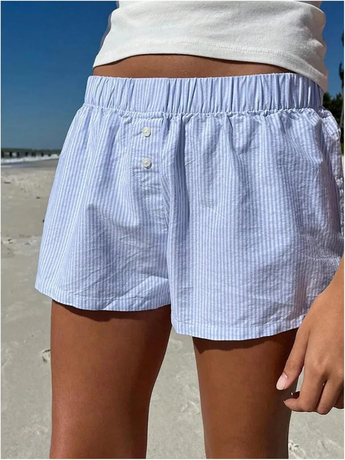 Women's Boxer Shorts Striped Straight Leg Low Rise Baggy Shorts Lounge Pajama Bottoms Shorts