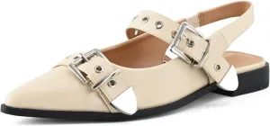 Women's Buckle Ballet Flats Pointed Closed Toe Slingback Shoes with Low Heel Comfortable Dress Flats