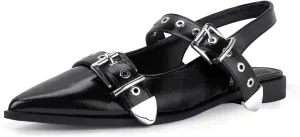 Women's Buckle Ballet Flats Pointed Closed Toe Slingback Shoes with Low Heel Comfortable Dress Flats