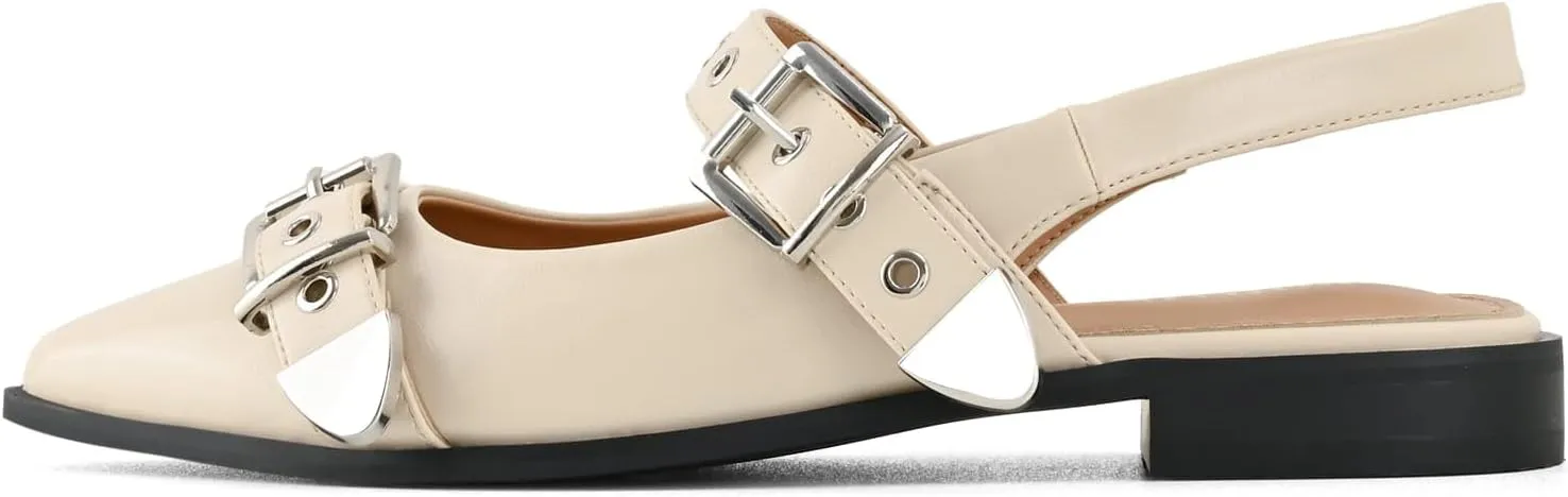 Women's Buckle Ballet Flats Pointed Closed Toe Slingback Shoes with Low Heel Comfortable Dress Flats