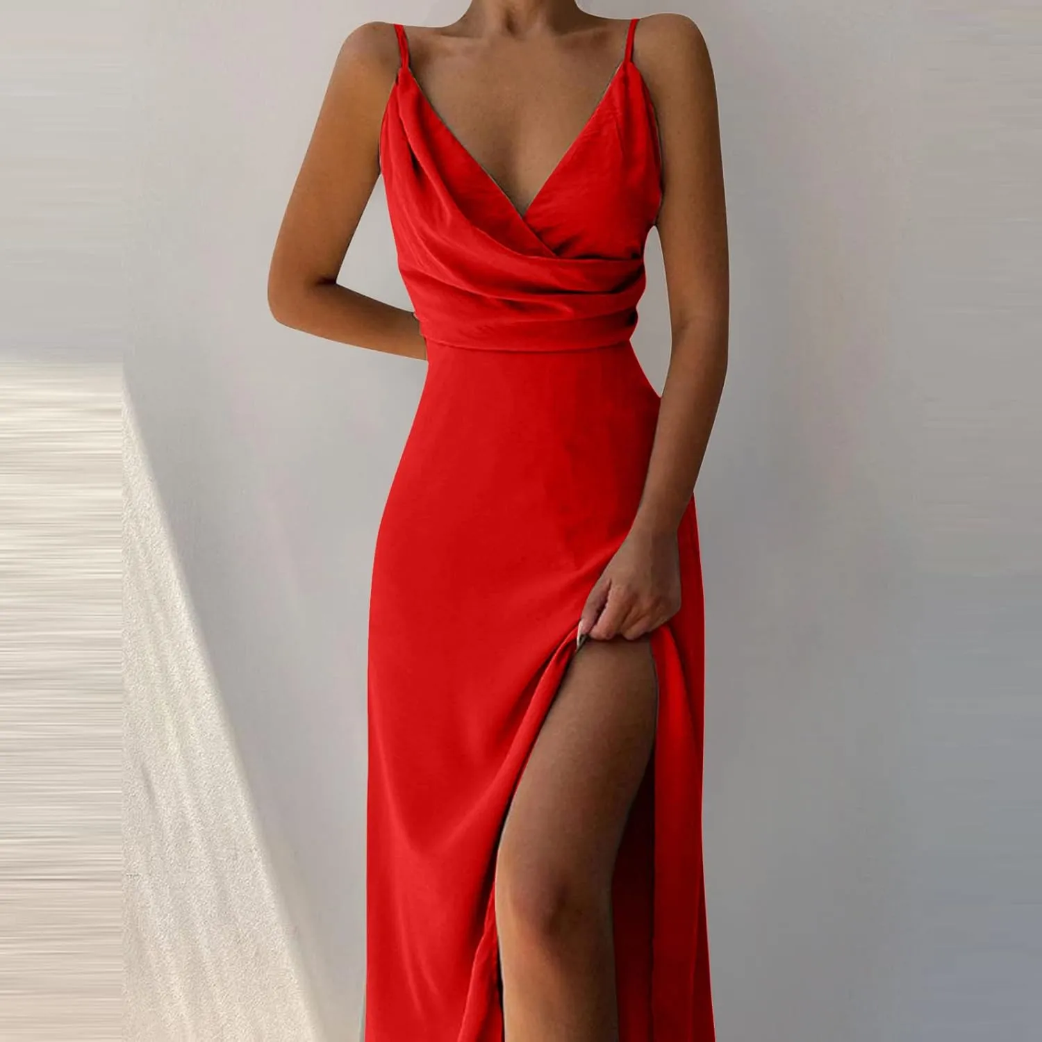 Womens Casual Summer Dresses Crisscross V-Neck Strap Formal Party Dress 2025 Solid Color Tummy Control Sundress