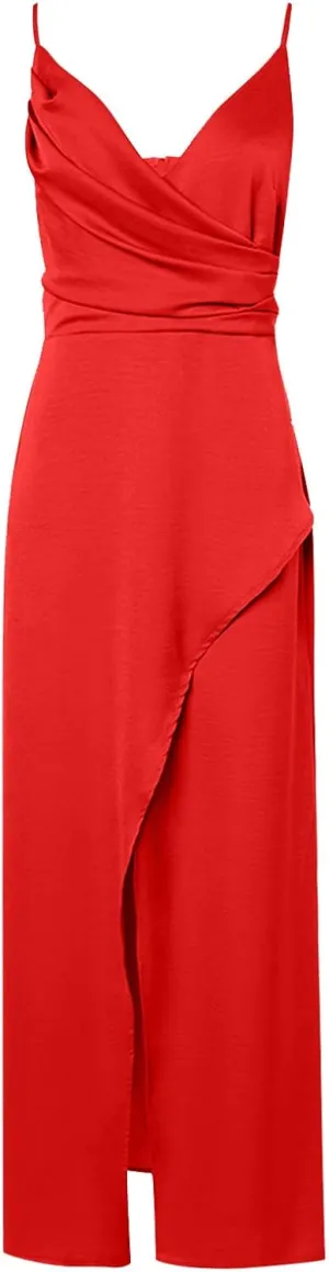 Womens Casual Summer Dresses Crisscross V-Neck Strap Formal Party Dress 2025 Solid Color Tummy Control Sundress