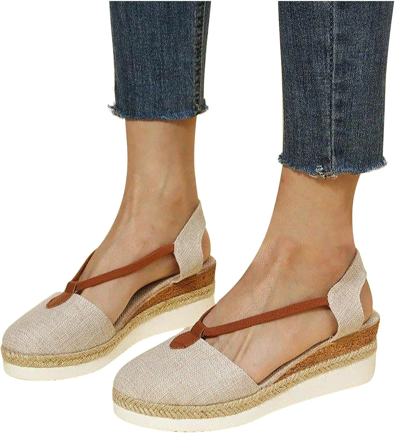 Women's Closed Toe Colorblock Sandals High Elastic Summer Platform Shoes Braided Spring Trendy Vacation Sandal