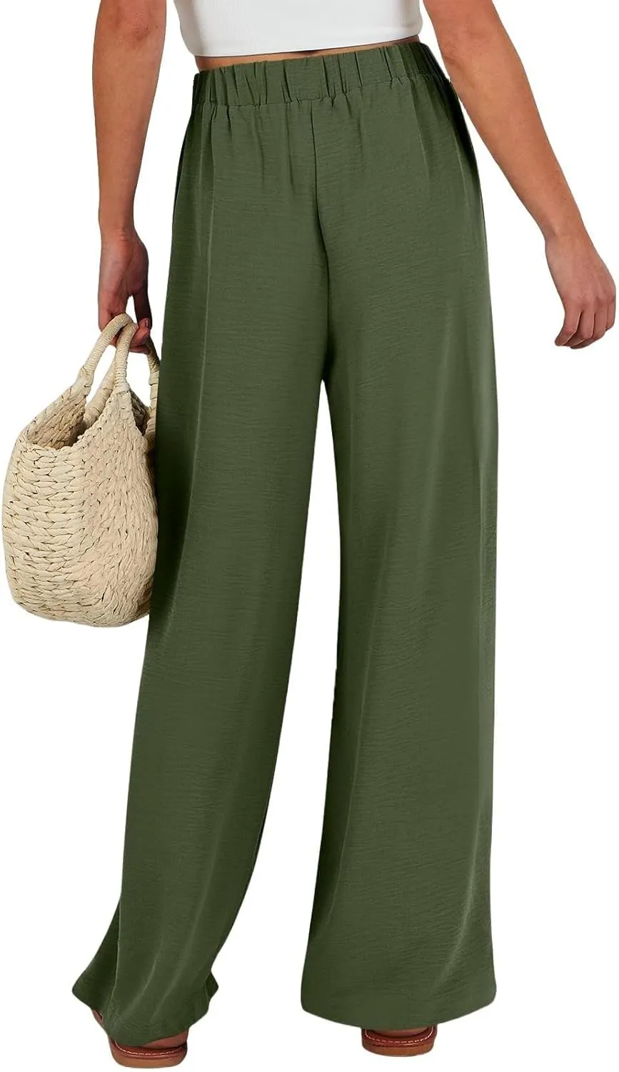 Womens Cotton Linen Pant Palazzo Pants High Waist Wide Leg 2025 Beach Travel Vacation Trousers with Pocket
