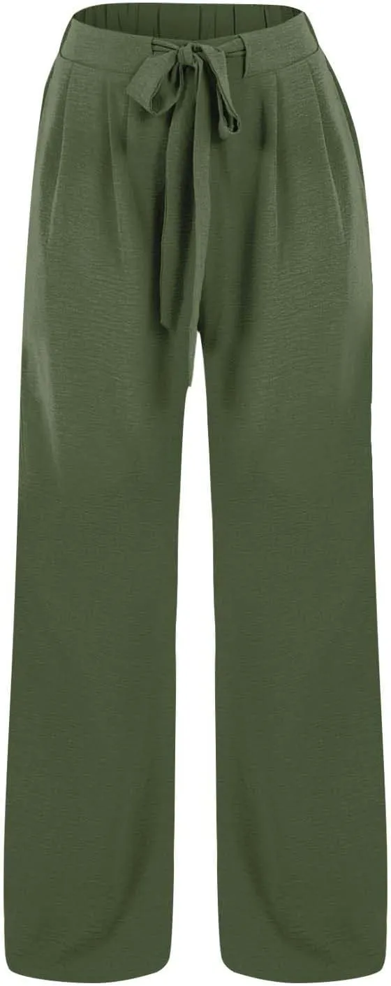 Womens Cotton Linen Pant Palazzo Pants High Waist Wide Leg 2025 Beach Travel Vacation Trousers with Pocket