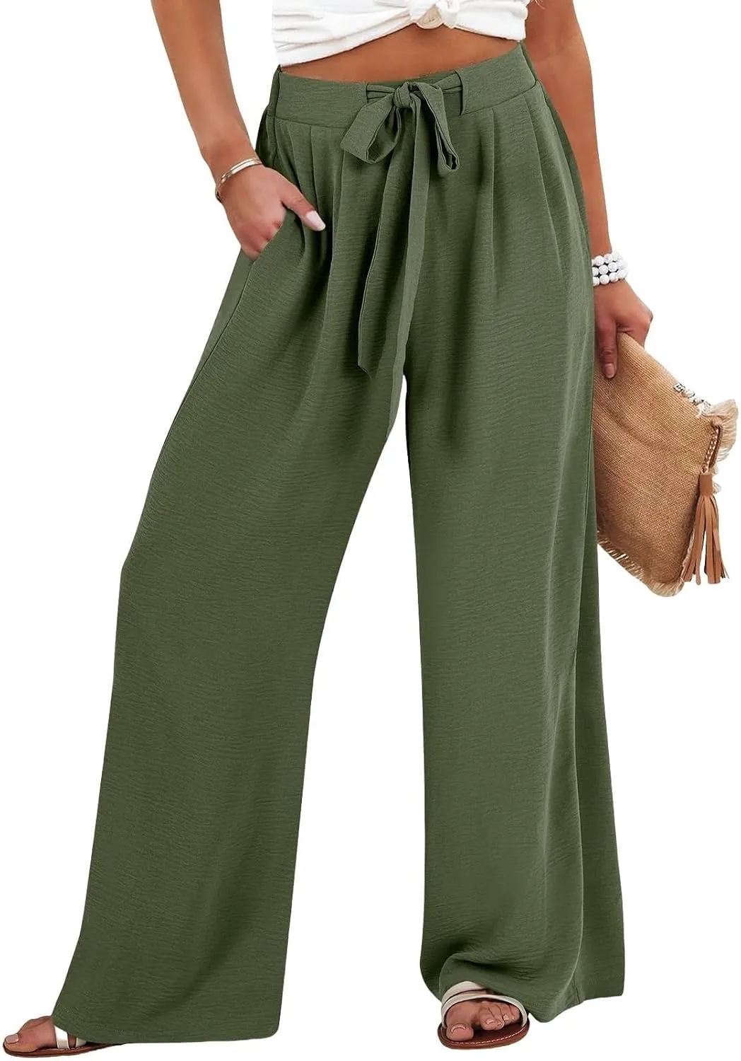Womens Cotton Linen Pant Palazzo Pants High Waist Wide Leg 2025 Beach Travel Vacation Trousers with Pocket