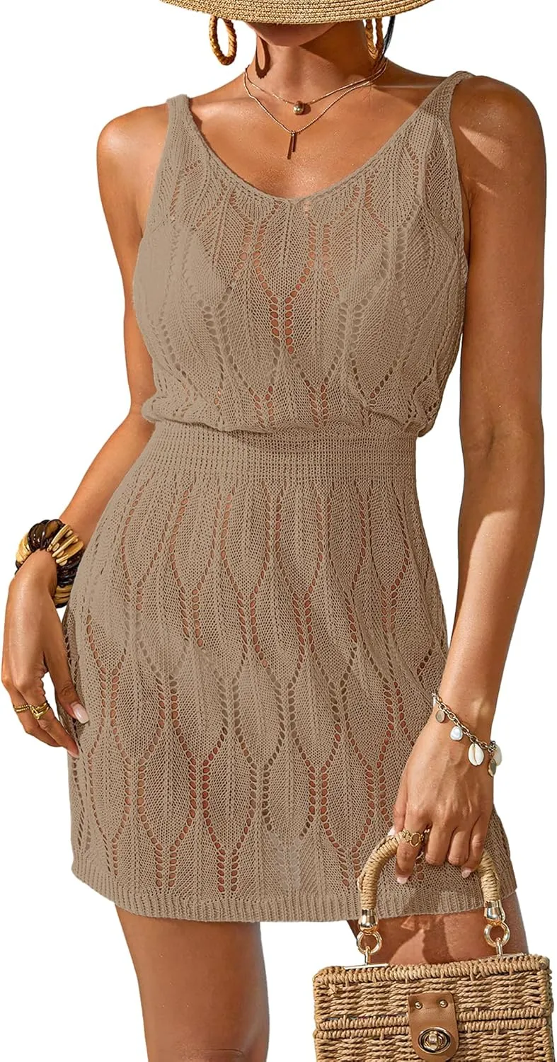 Womens Crochet Knit Beach Bikini Cover Up Dress Summer 2025 Trendy Outfits Bathing Suit Wrap Coverups Dresses
