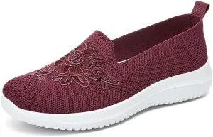 Women's Embroidered Flower Shoes Womens Round Toe Slip On Loafers Comfortable Dress Flats Shoes Round Toe