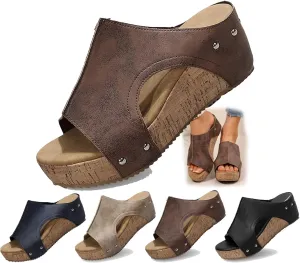 Women's Fashion-Forward Platform Wedges Orthopedic Arch Support Sandals with Cork Heels Slip-On Vacation Shoes for Beach/Resort, Wedding & Casual Wea
