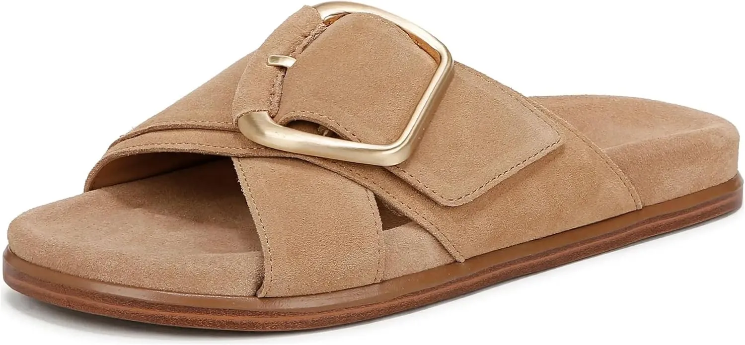 Women's Flat Sandals Slides for Women Summer Vacation Beach Shoes Leather Womens Sandals Comfort Memory Foam Footbed Sandals