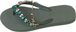 Womens Flat Sandals Summer Dressy Comfortable Rhinestone Sandals Flowers Cute Beach Boho Flip Flops Casual Vacation Dress Walking Shoes