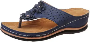 Women's Flip Flop Sandals Summer Casual Fashion Wedge Heel Slippers Flower Thick-Soled Arch Support Sandals for Daily Vacation Beach