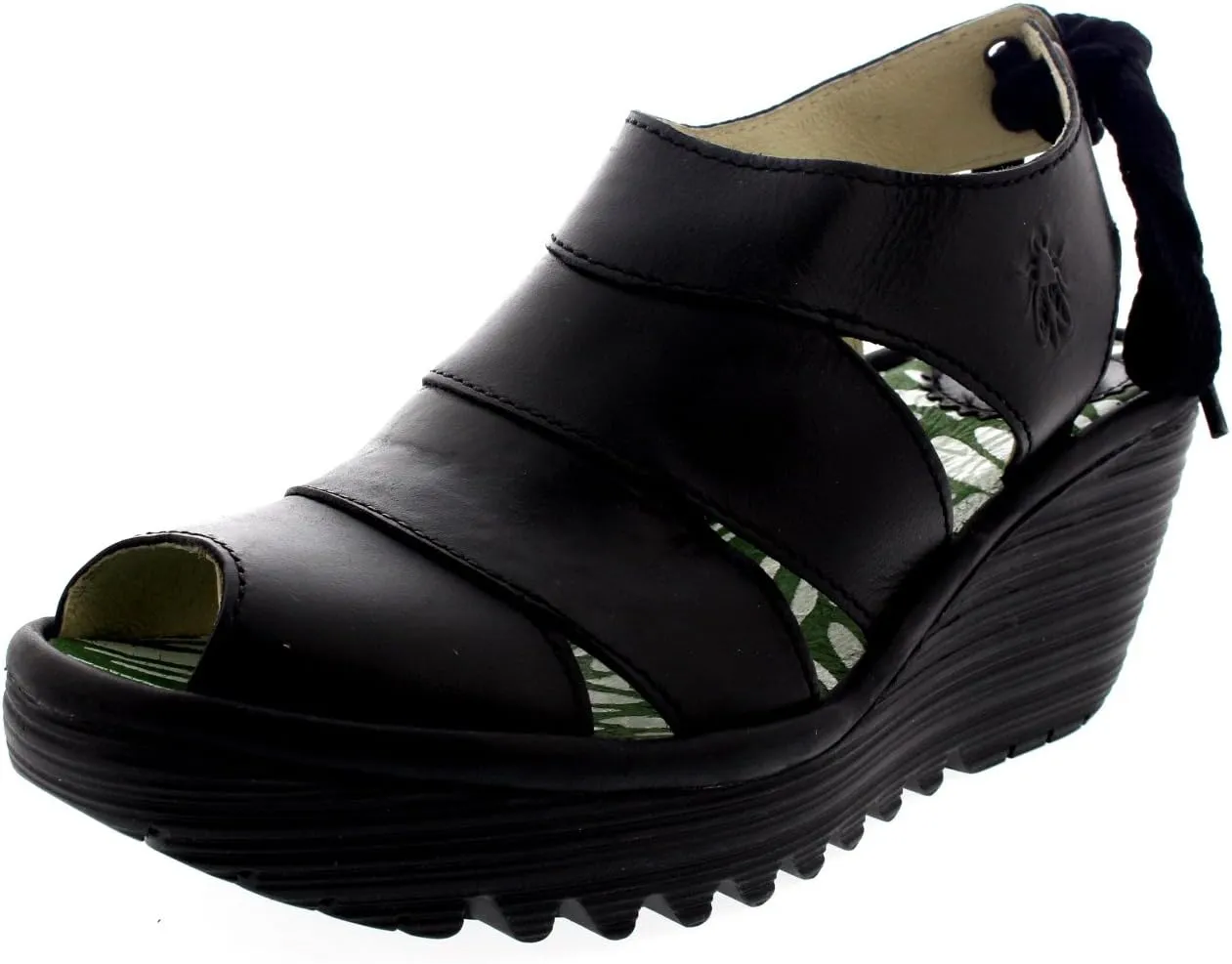 Womens Fly London Yown Rug Leather Vacation Peep Toe Wedges Heel Sandals