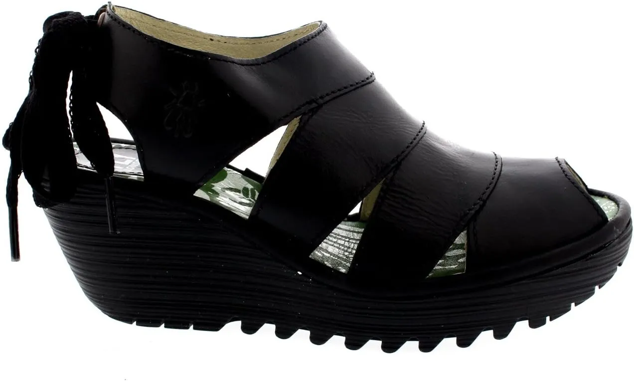 Womens Fly London Yown Rug Leather Vacation Peep Toe Wedges Heel Sandals