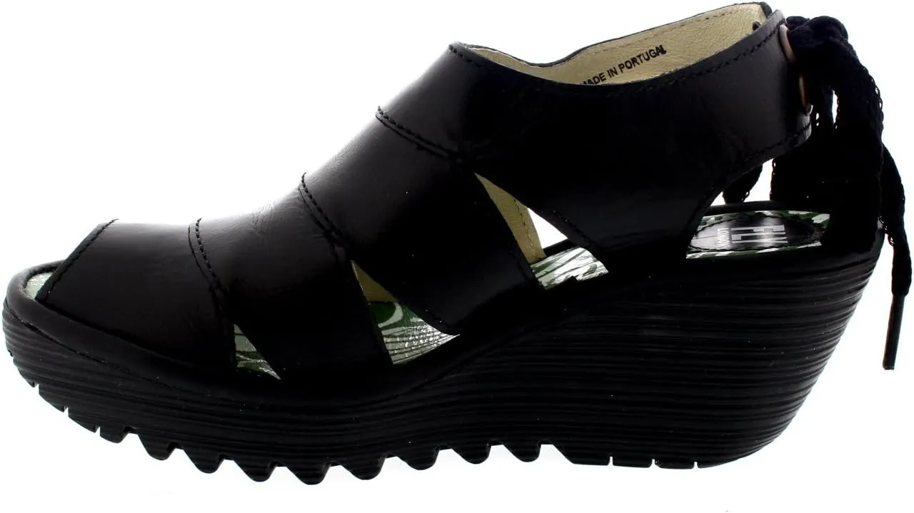 Womens Fly London Yown Rug Leather Vacation Peep Toe Wedges Heel Sandals