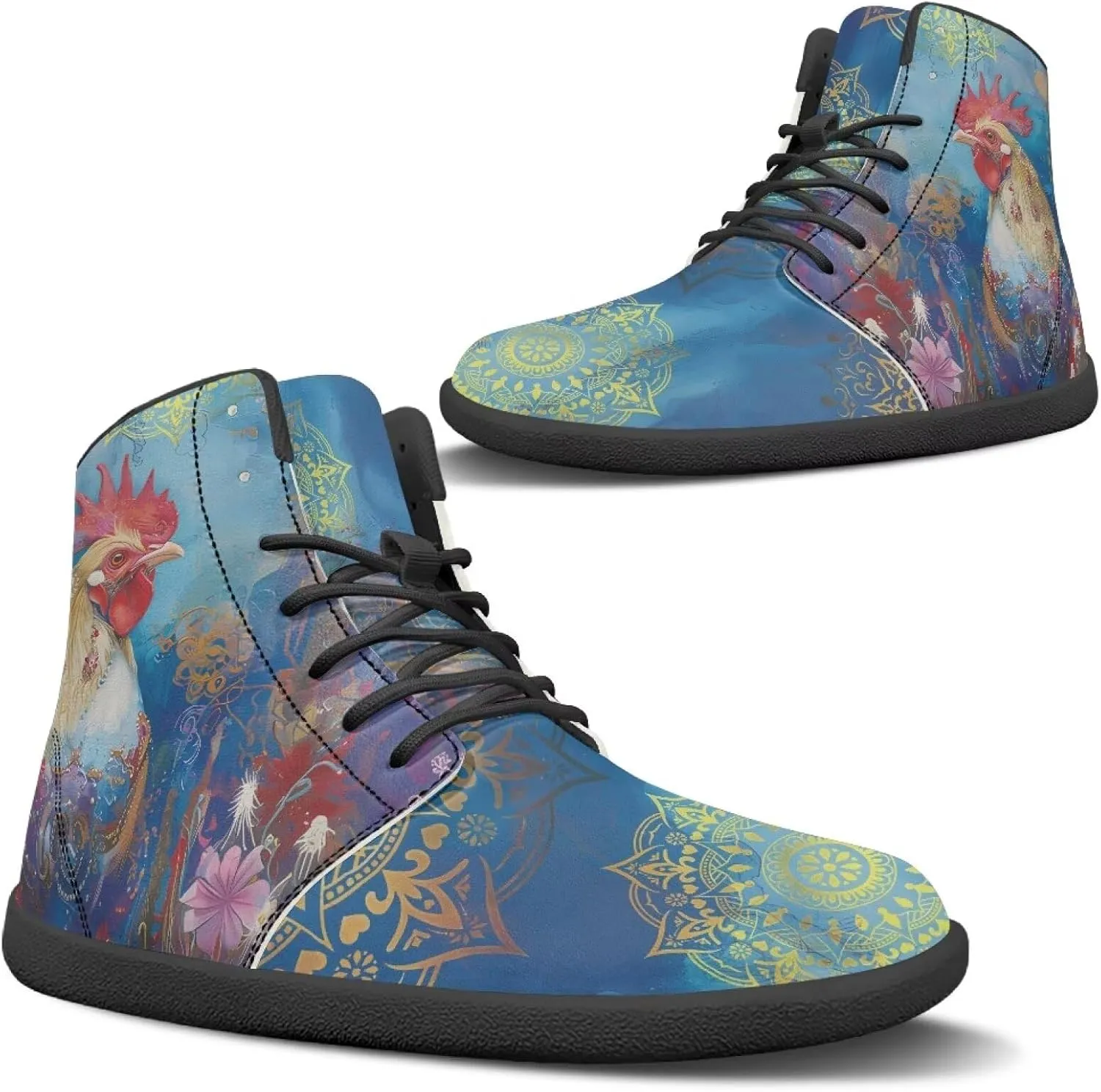 Women's High Top Sneakers Lace Up PU Leather Shoes with Flat Soles and Bandage, Fashionable Walking Shoes