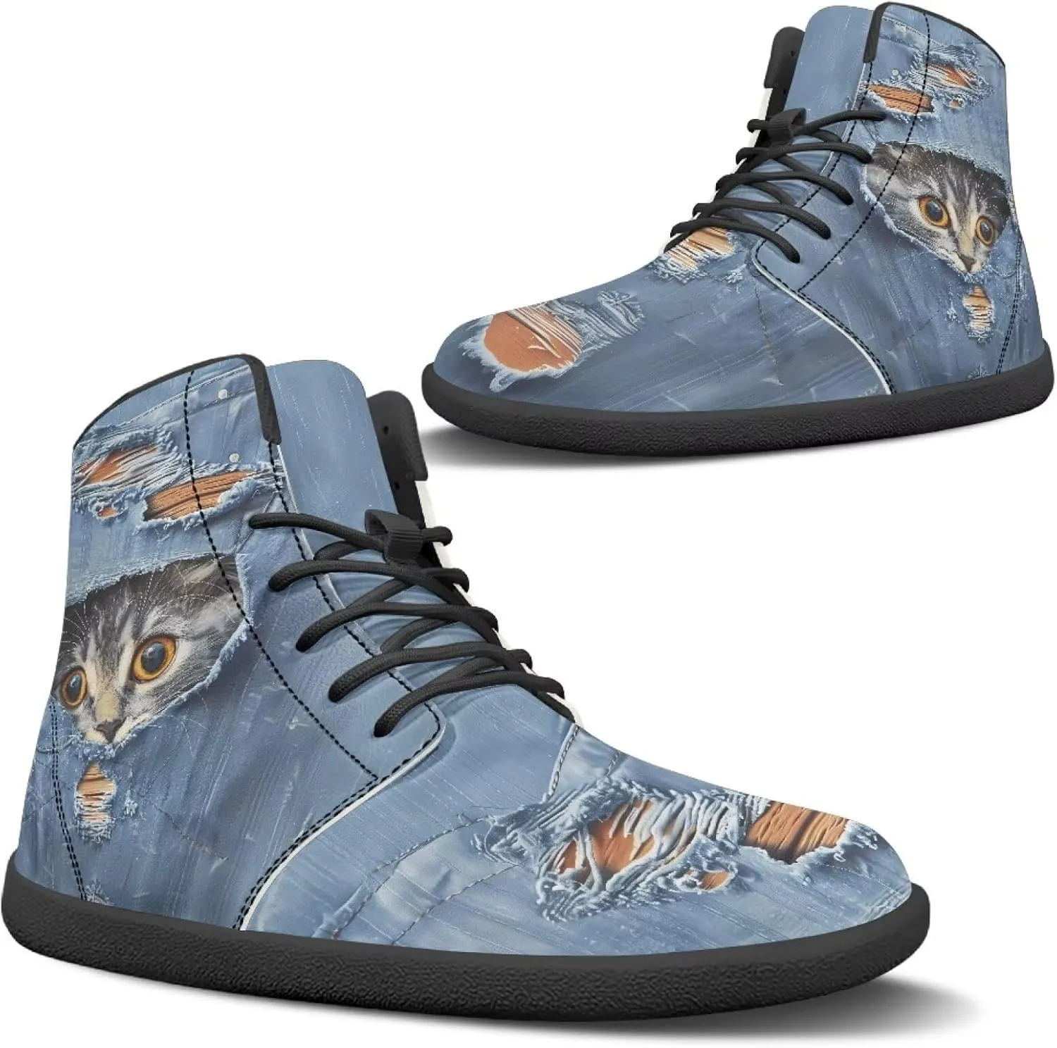 Women's High Top Sneakers Lace Up PU Leather Shoes with Flat Soles and Bandage, Fashionable Walking Shoes