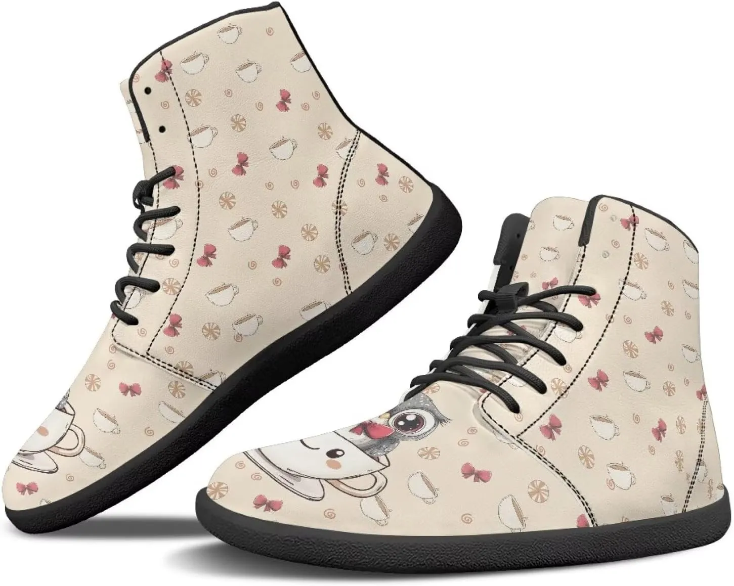 Women's High Top Sneakers Lace Up PU Leather Shoes with Flat Soles and Bandage, Fashionable Walking Shoes