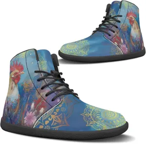 Women's High Top Sneakers Lace Up PU Leather Shoes with Flat Soles and Bandage, Fashionable Walking Shoes