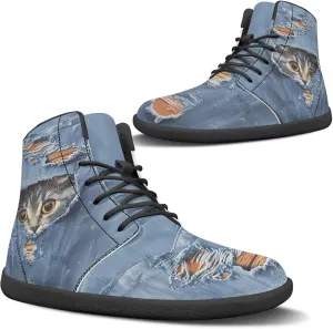 Women's High Top Sneakers Lace Up PU Leather Shoes with Flat Soles and Bandage, Fashionable Walking Shoes