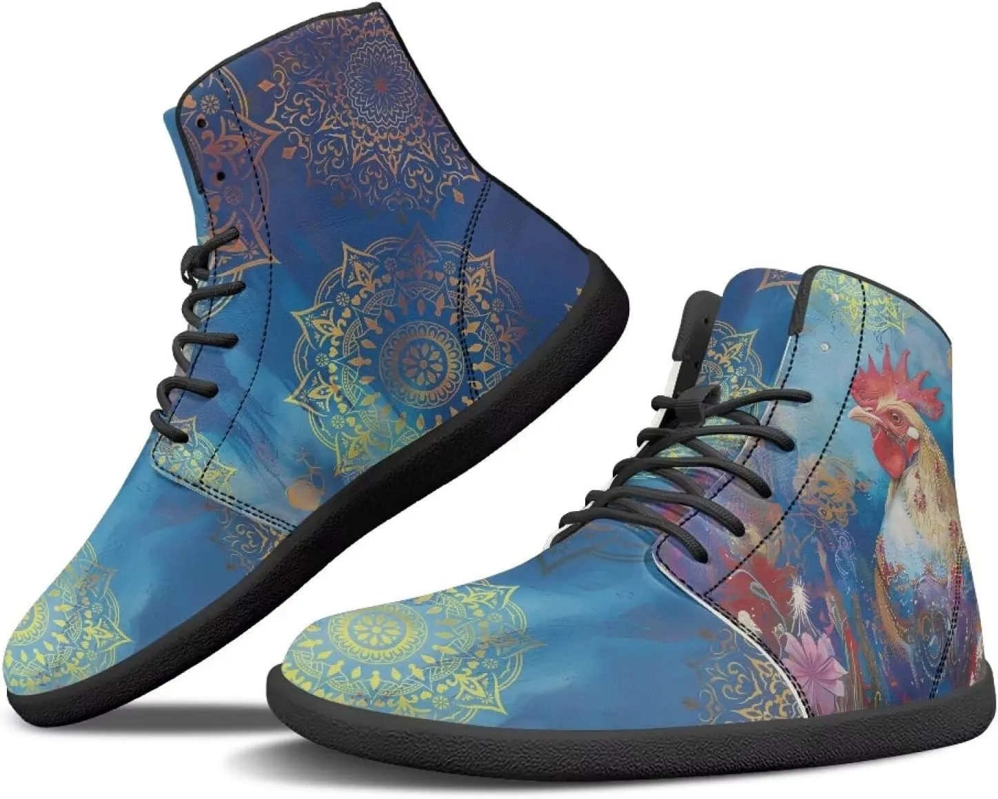 Women's High Top Sneakers Lace Up PU Leather Shoes with Flat Soles and Bandage, Fashionable Walking Shoes