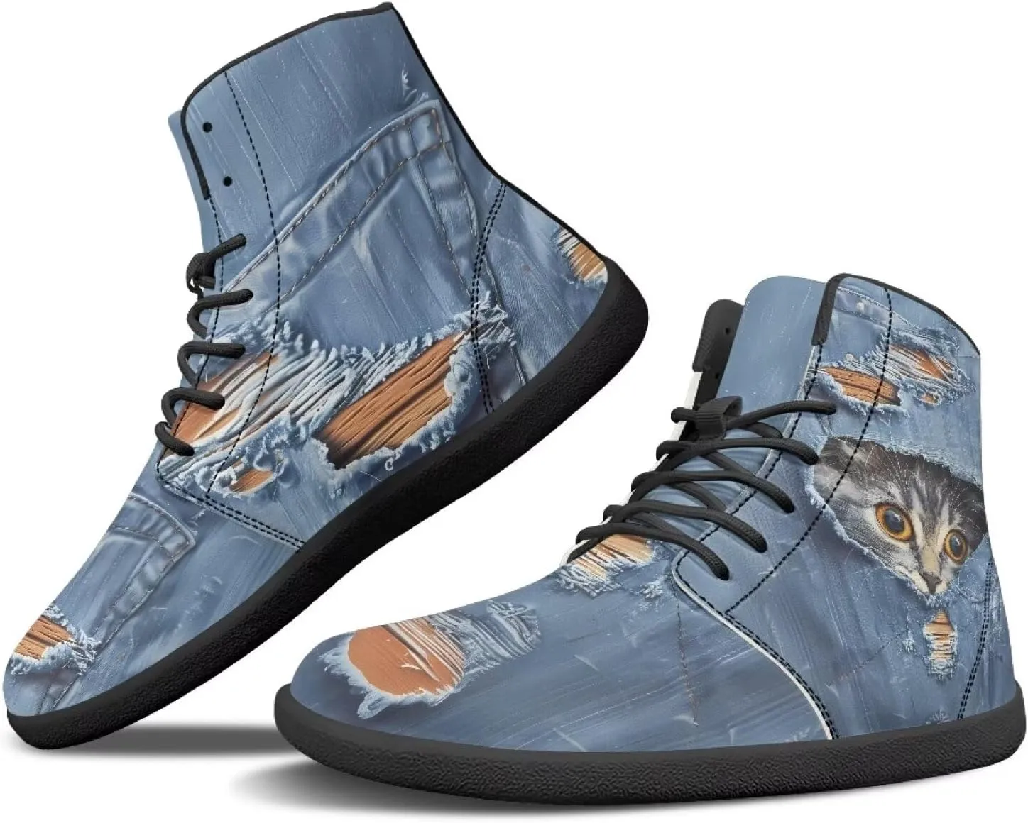 Women's High Top Sneakers Lace Up PU Leather Shoes with Flat Soles and Bandage, Fashionable Walking Shoes